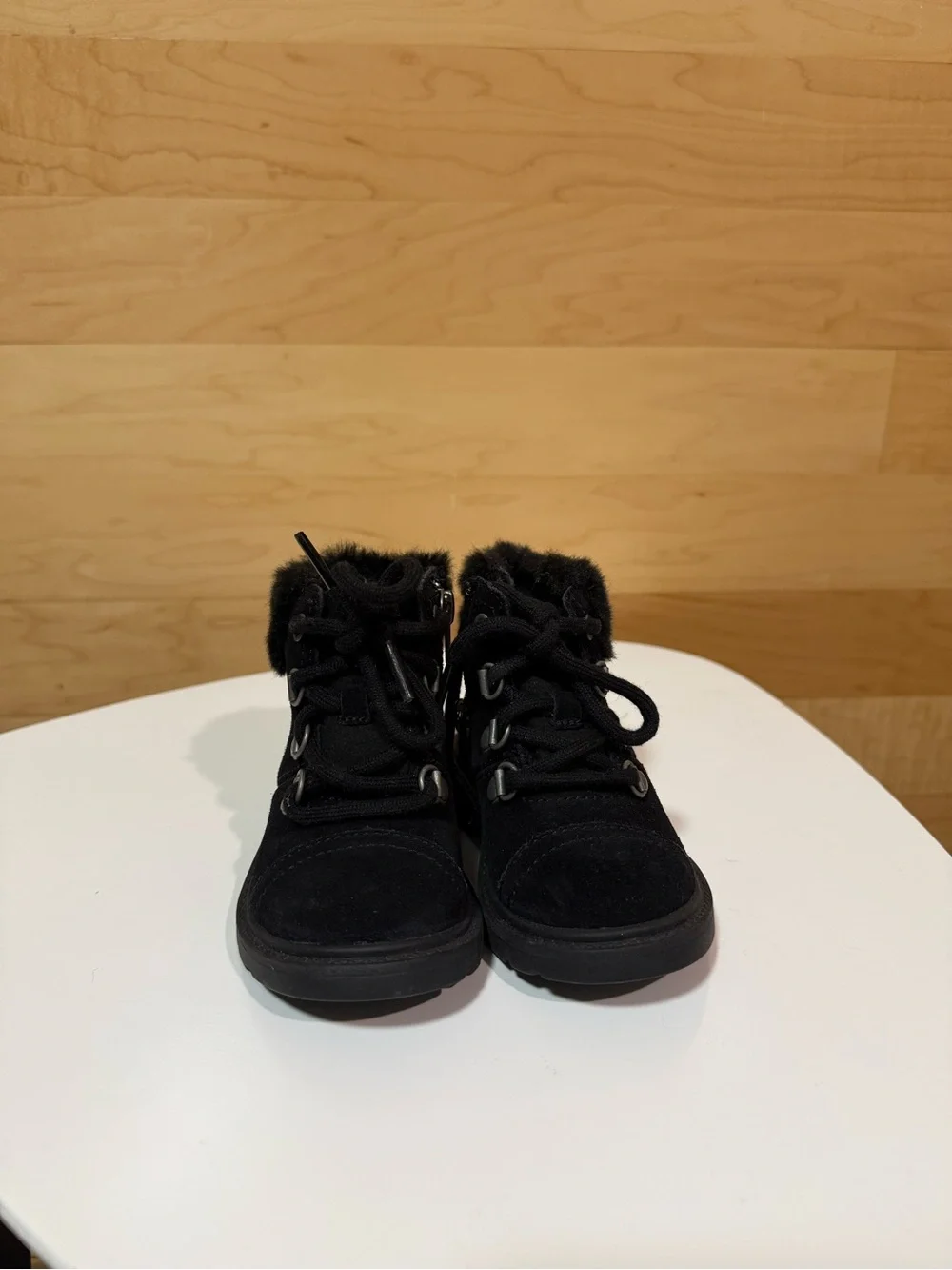 UGG Black Suede Fur-Trim Lace-Up Ankle Boots